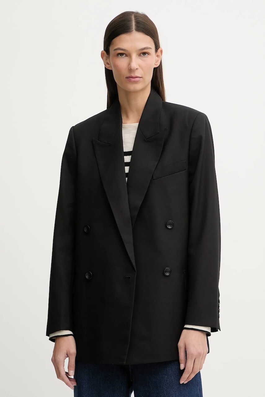 Bunda s prímesou vlny G-Star čierna farba, dvojradová, jednofarebná, D27131.E200