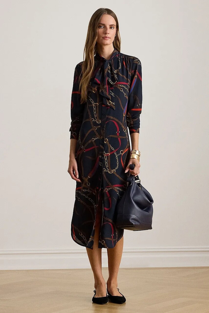 Šaty Lauren Ralph Lauren tmavomodrá farba, midi, rovný strih, 200P03552