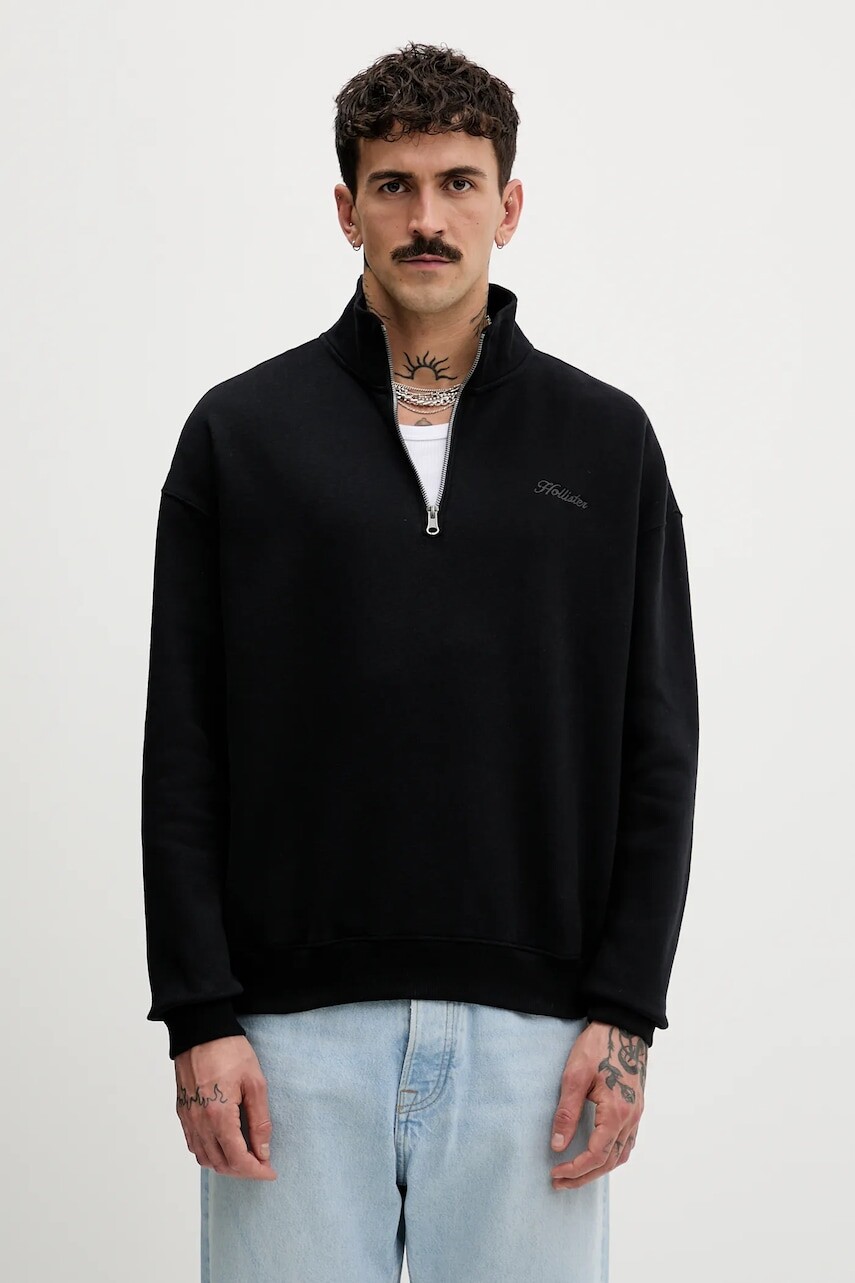 Mikina Hollister Co. čierna farba, jednofarebná, KI322-5370-900