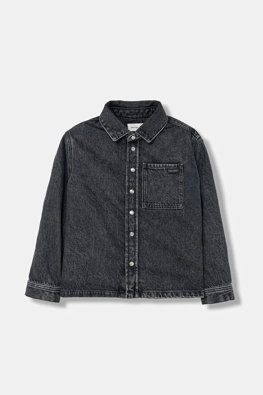 Detská riflová košeľa Calvin Klein Jeans čierna farba, IB0IB02624
