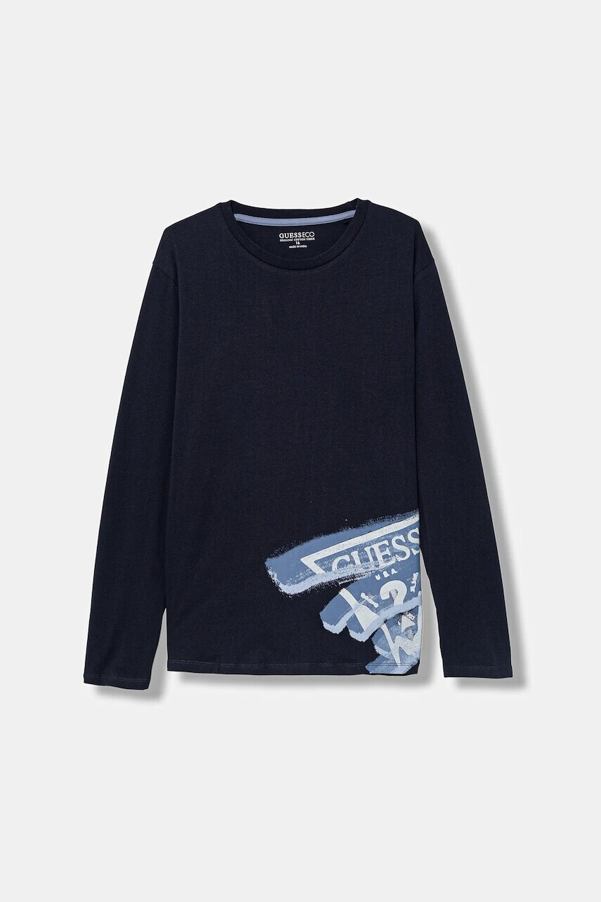 Detská bavlnená košeľa s dlhým rukávom Guess tmavomodrá farba, s potlačou, L5BI28 I3Z14