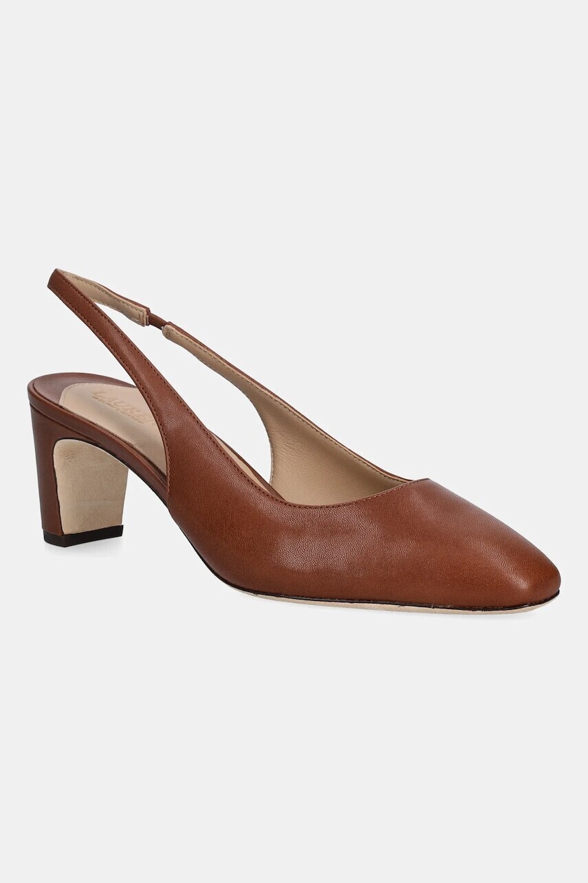 Kožené lodičky Lauren Ralph Lauren Klaire hnedá farba, na podpätku, s otvorenou pätou, 802P00096002