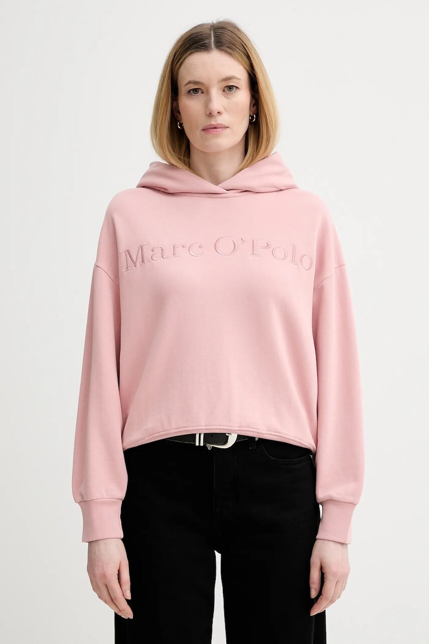 Bavlnená mikina Marc O'Polo ružová farba, s kapucňou, s nášivkou, 600407354165