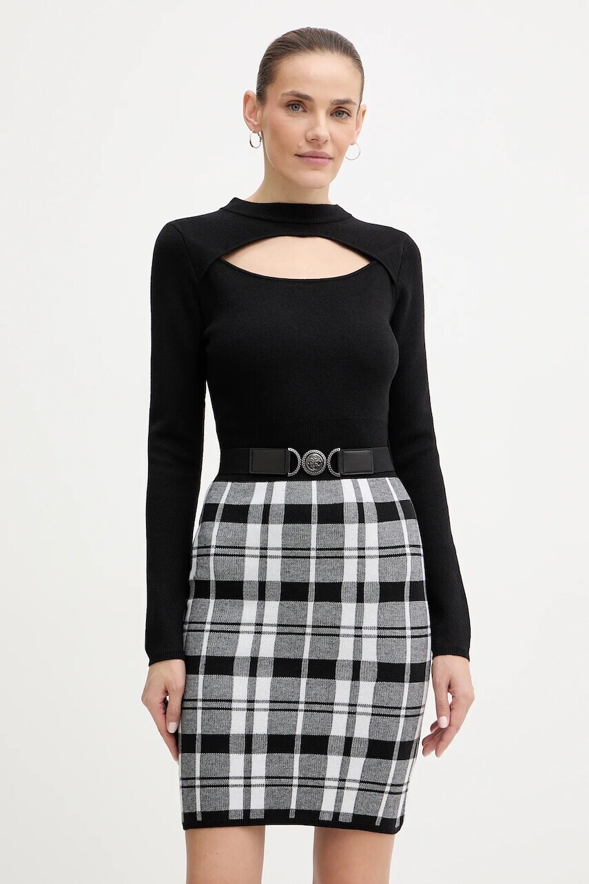 Šaty s prímesou vlny Guess CORALINE čierna farba, mini, priliehavé, W5BK44 Z3JD2