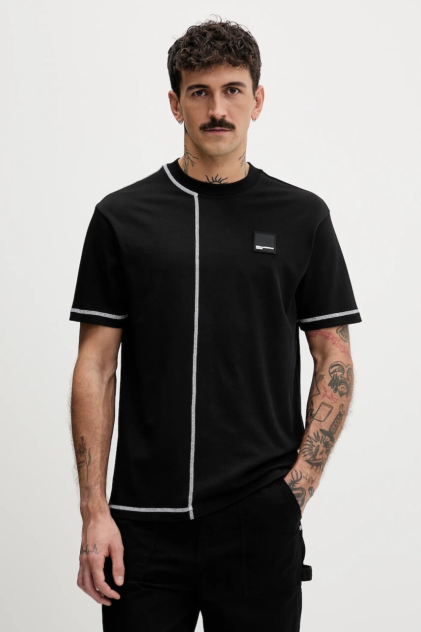 Bavlnené tričko Karl Lagerfeld Jeans pánske, čierna farba, s nášivkou, B1M17068