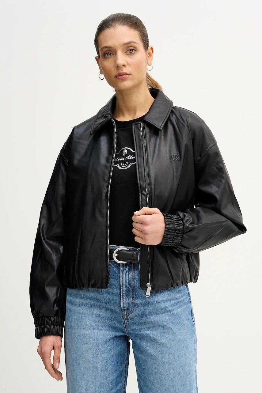 Bunda Calvin Klein Jeans čierna farba, prechodná, oversize, LV047E507G