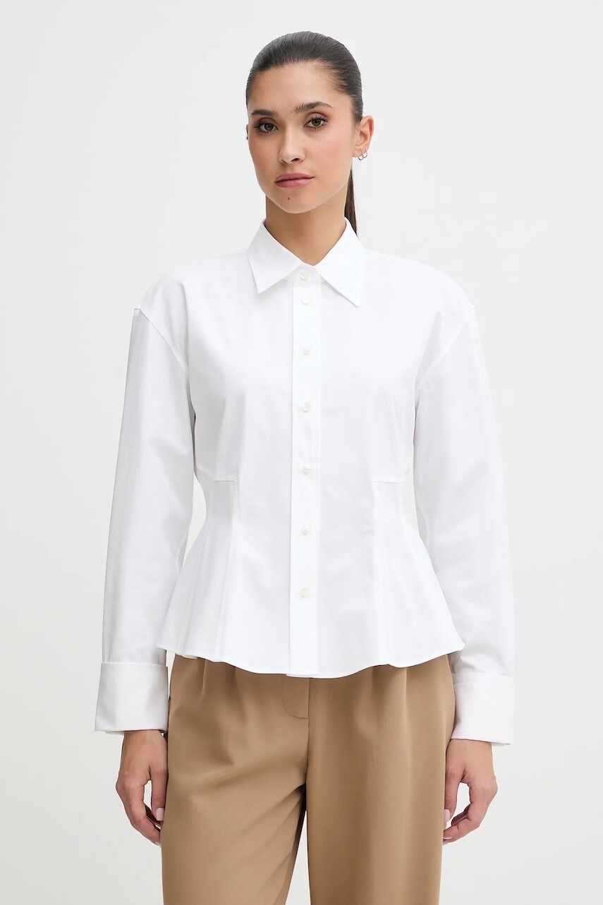 Bavlnená košeľa HUGO biela farba, slim, s klasickým golierom, 50552863