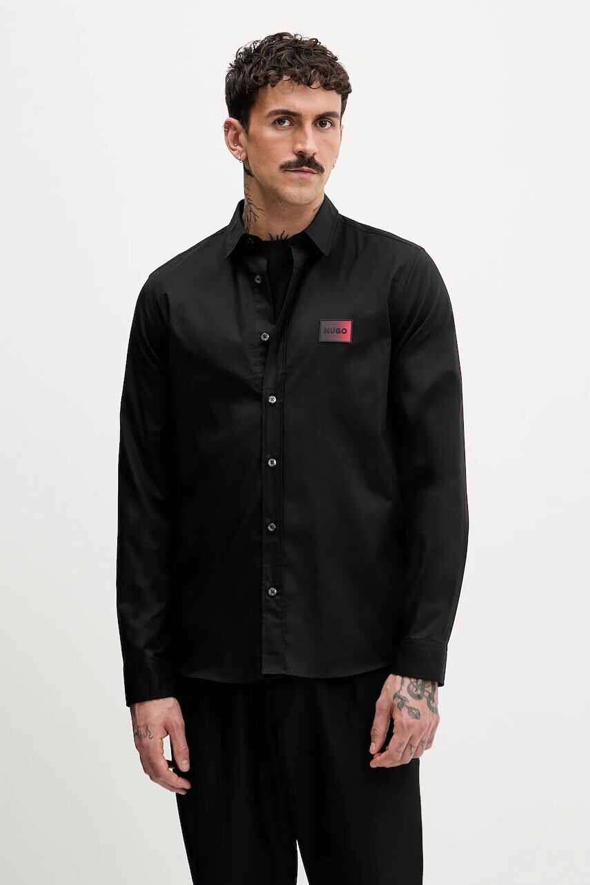 Košeľa HUGO čierna farba, regular, s klasickým golierom, 50555786