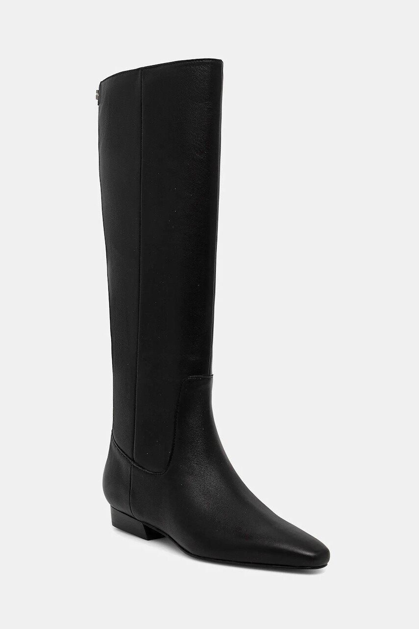 Kožené čižmy Guess SARLIE čierna farba, na plochom podpätku, FLFSAR LEA11