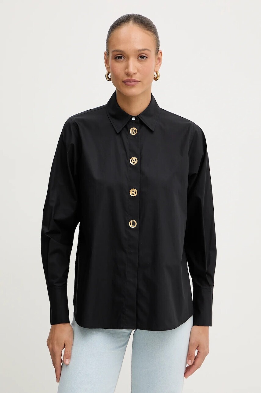 Bavlnená košeľa Karl Lagerfeld čierna farba, regular, s klasickým golierom, B1W11012