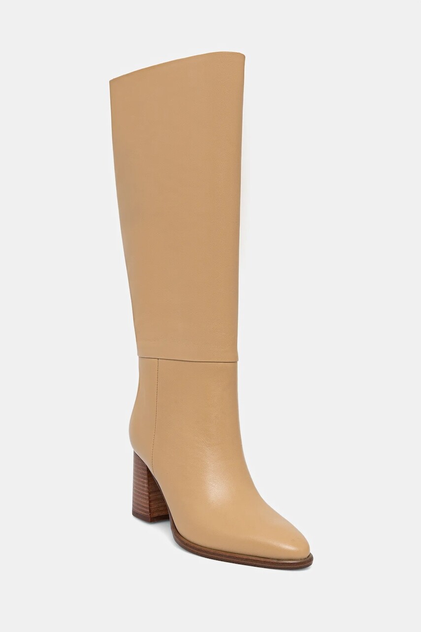 Kožené čižmy Guess PERINNA béžová farba, na podpätku, FLFPER LEA11