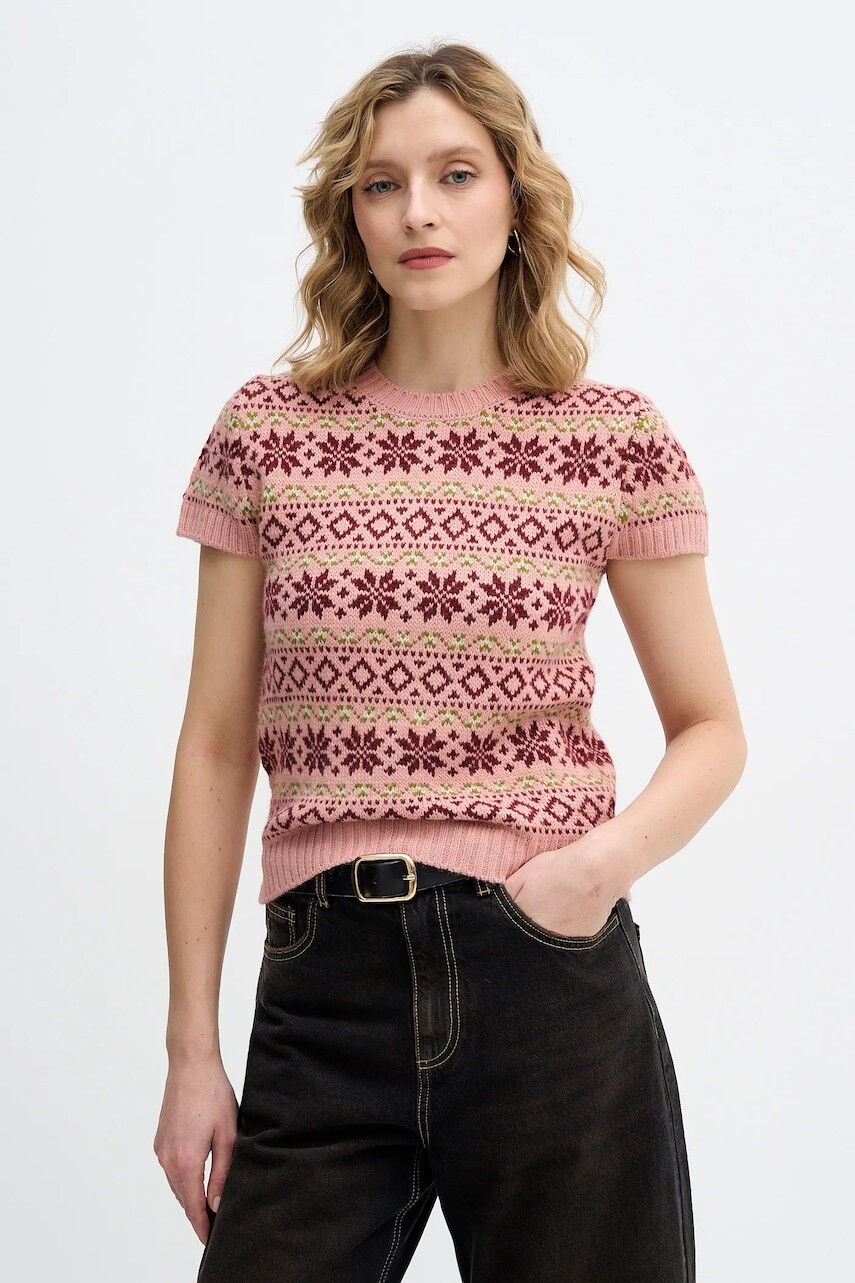 Sveter s prímesou vlny United Colors of Benetton x Stranger Things ružová farba, 171RE10EN