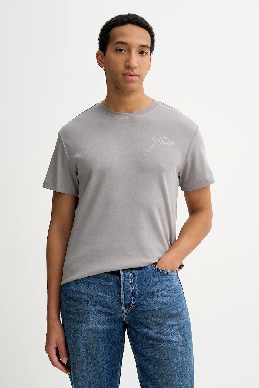 Bavlnené tričko G-Star pánske, šedá farba, jednofarebné, D26823-D976