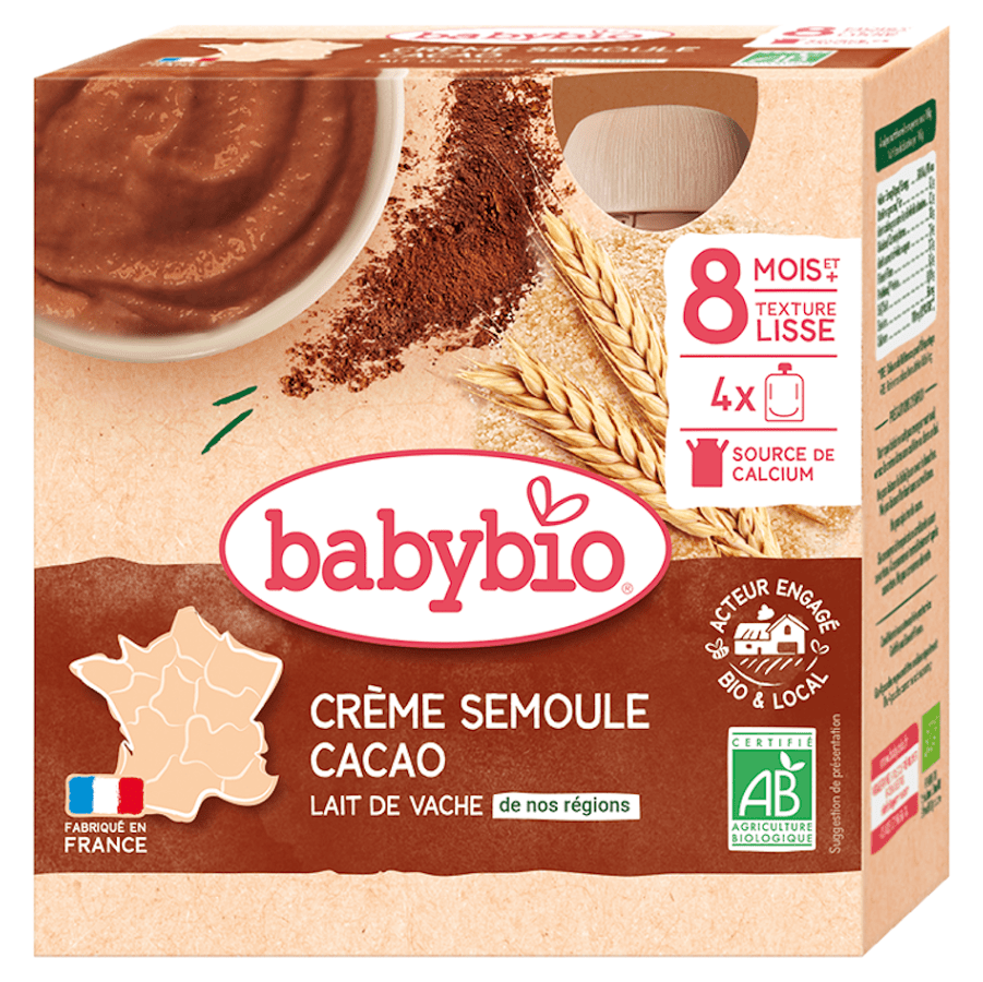 BABYBIO Kapsička krém kakao a krupička 8m + 4 x 85 g