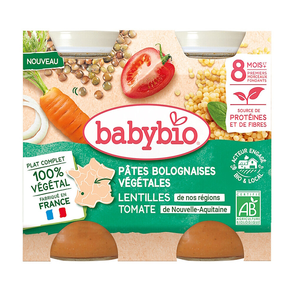 BABYBIO Zeleninové bolonské cestoviny so šošovkou, paradajkou BIO 2 x 200 g