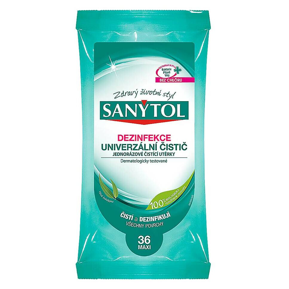 SANYTOL Dezinfekčné univerzálne čistiace utierky s vôňou Eukalyptu 36 ks