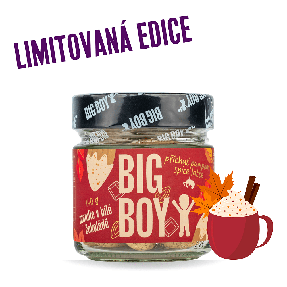BIG BOY Mandle v bielej čokoláde s príchuťou pumpkin spice latte 140 g
