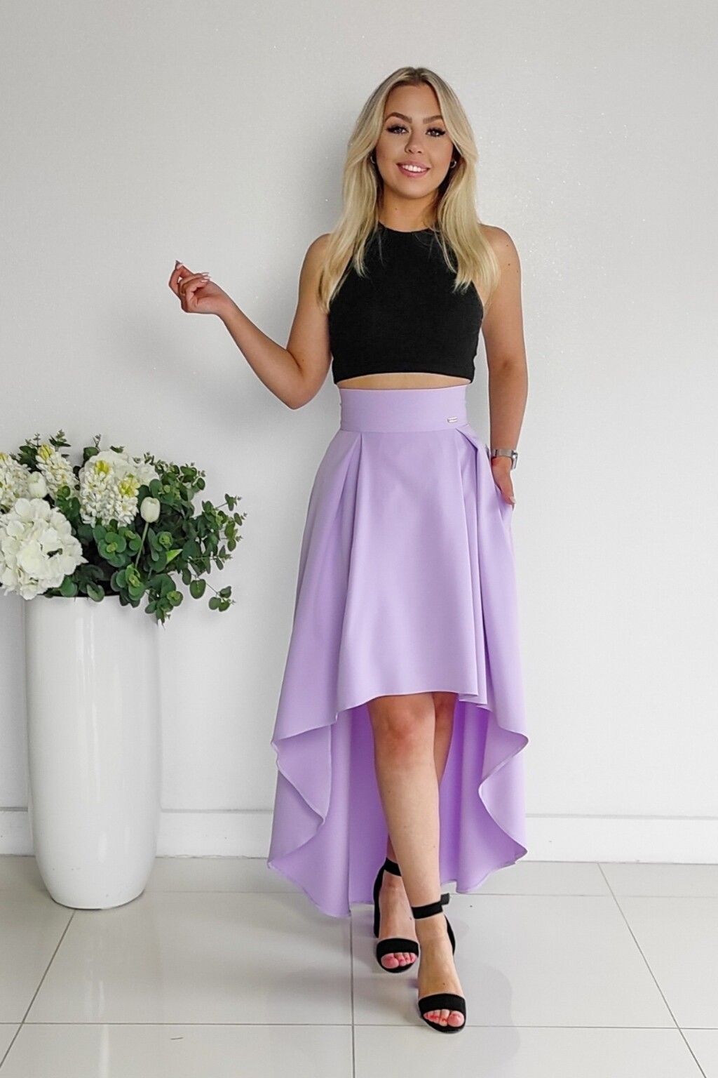 Parisse Svetlofialová asymetrická sukňa Veľkosť: XS