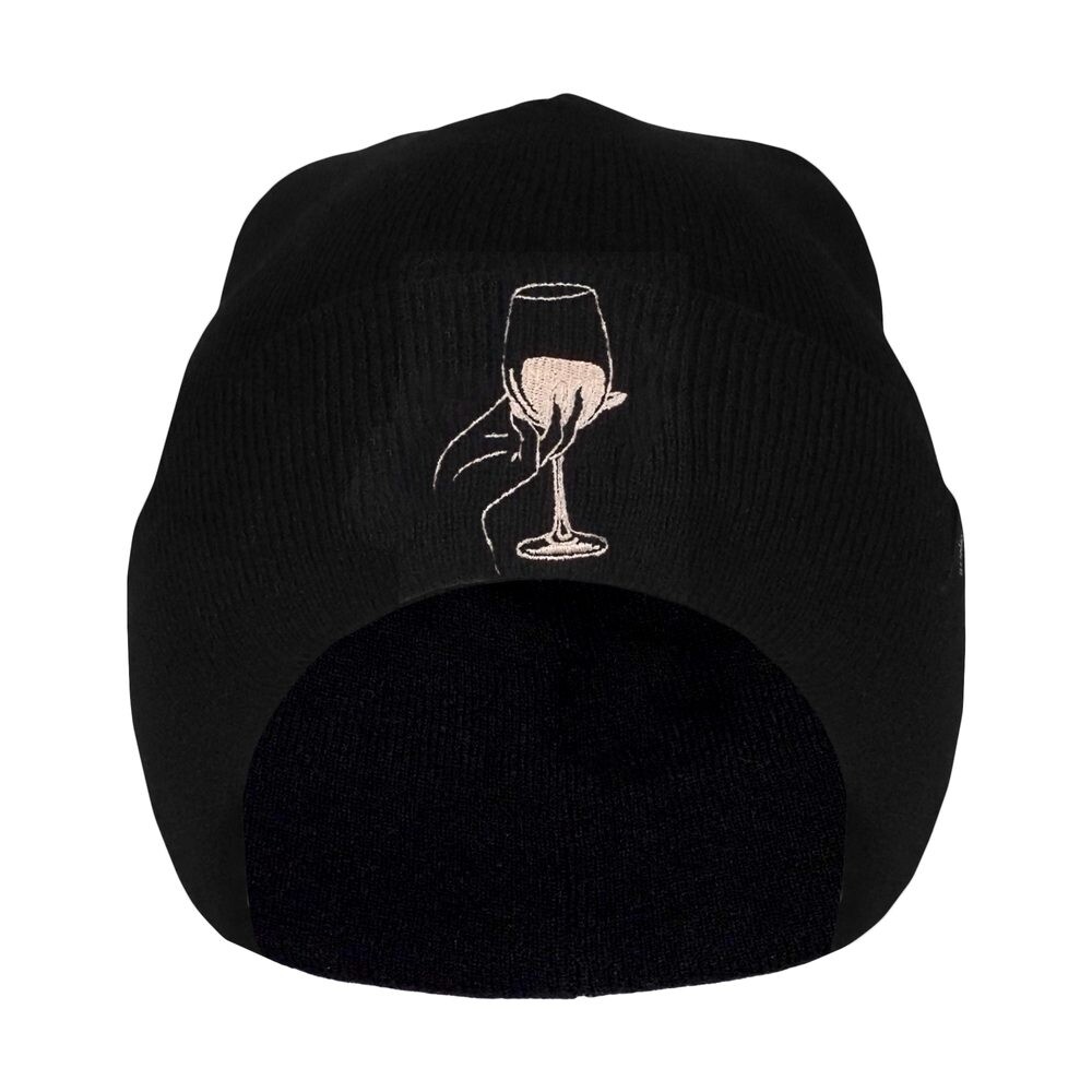 Bontis Pletená čiapka s výšivkou Pohár s vínom - Čierna
