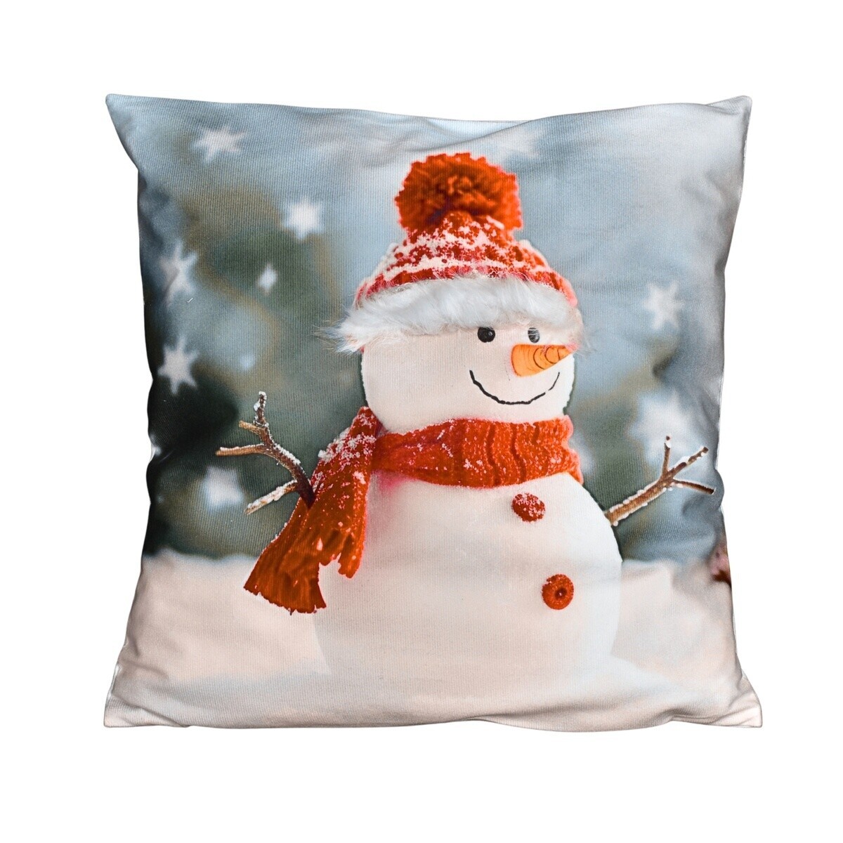 Vianočná 3D návliečka, Snehuliak s červenou čiapočkou a šálom, 40 x 40 cm