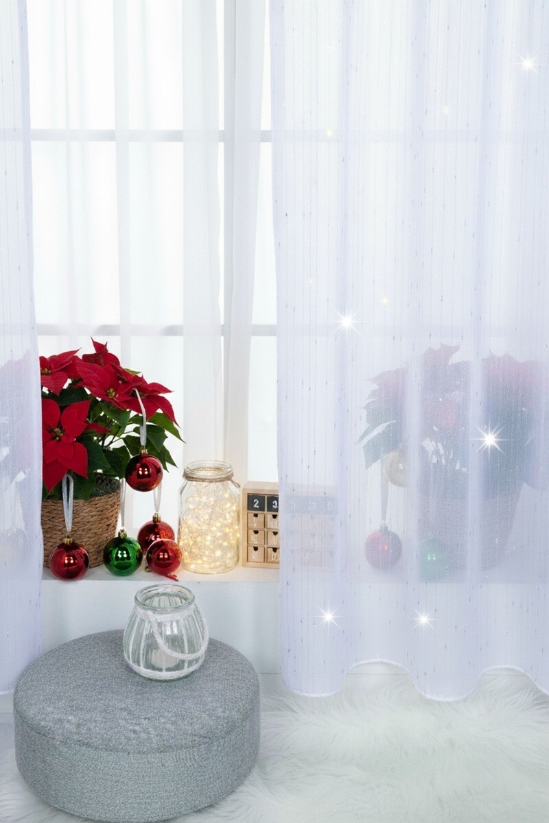 Záclona dreher, Rain lurex strieborná, biela 150 cm