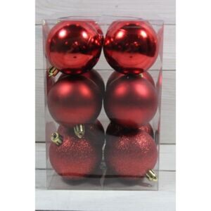 deco Vianočné Plastové gule s červene 8cm 12/bale