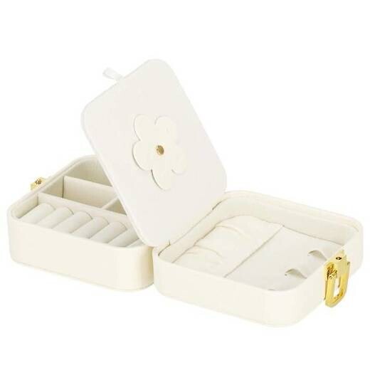 Šperkovnica s priehradkami - hranatá - 10x10x5 cm - krémová ekokoža