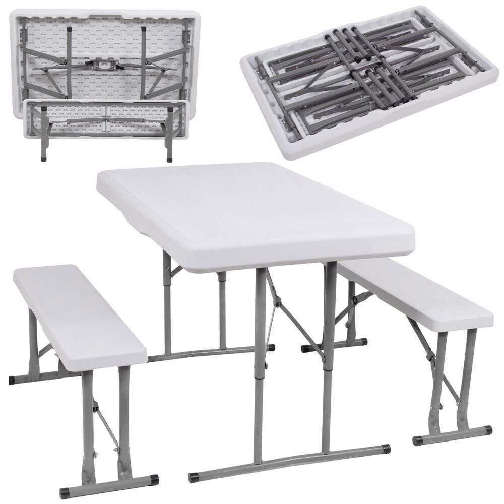 Rozkladací stôl s lavičkami - 105x65x69 cm - biela