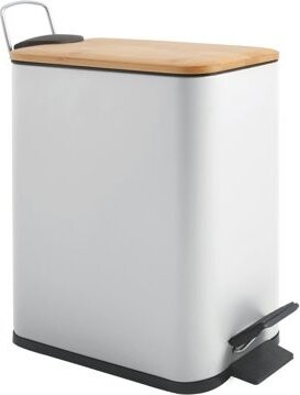 Spirella pedálový odpadkový kôš Erik, biely, oceľ, bambusové veko, 5 l