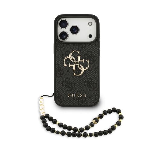 Guess PU 4G Metal Logo Strap Zadní Kryt pro iPhone 17 Pro Black
