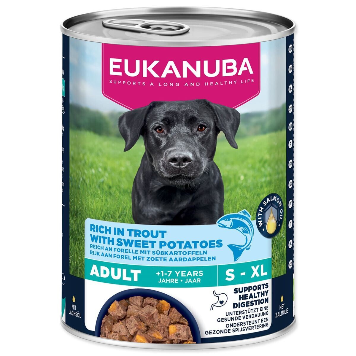 Konzerva EUKANUBA Adult bohatá na pstruha s batáty 400 g