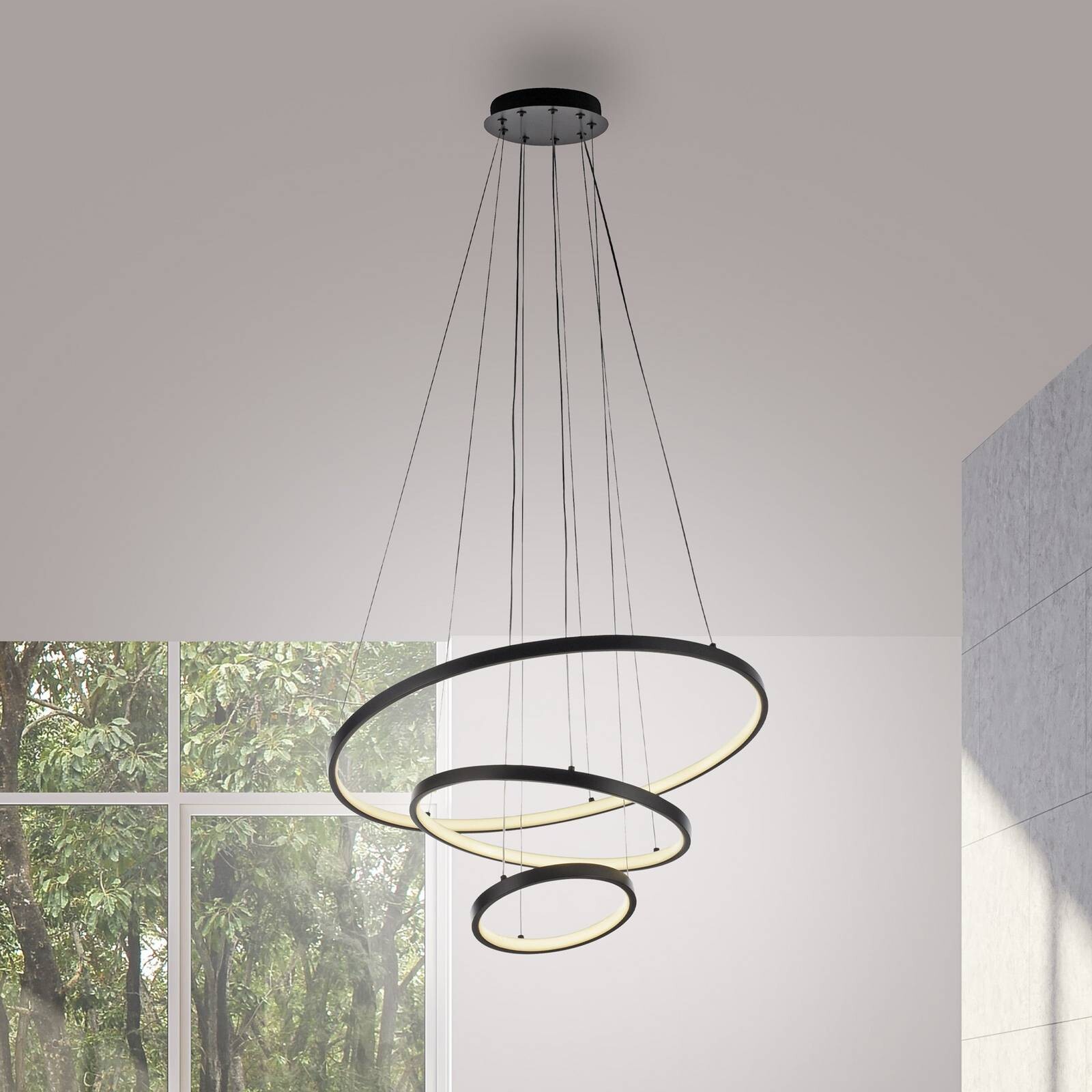 JUST LIGHT. LED závesné svietidlo Cerchi, čierne, 3 000 K