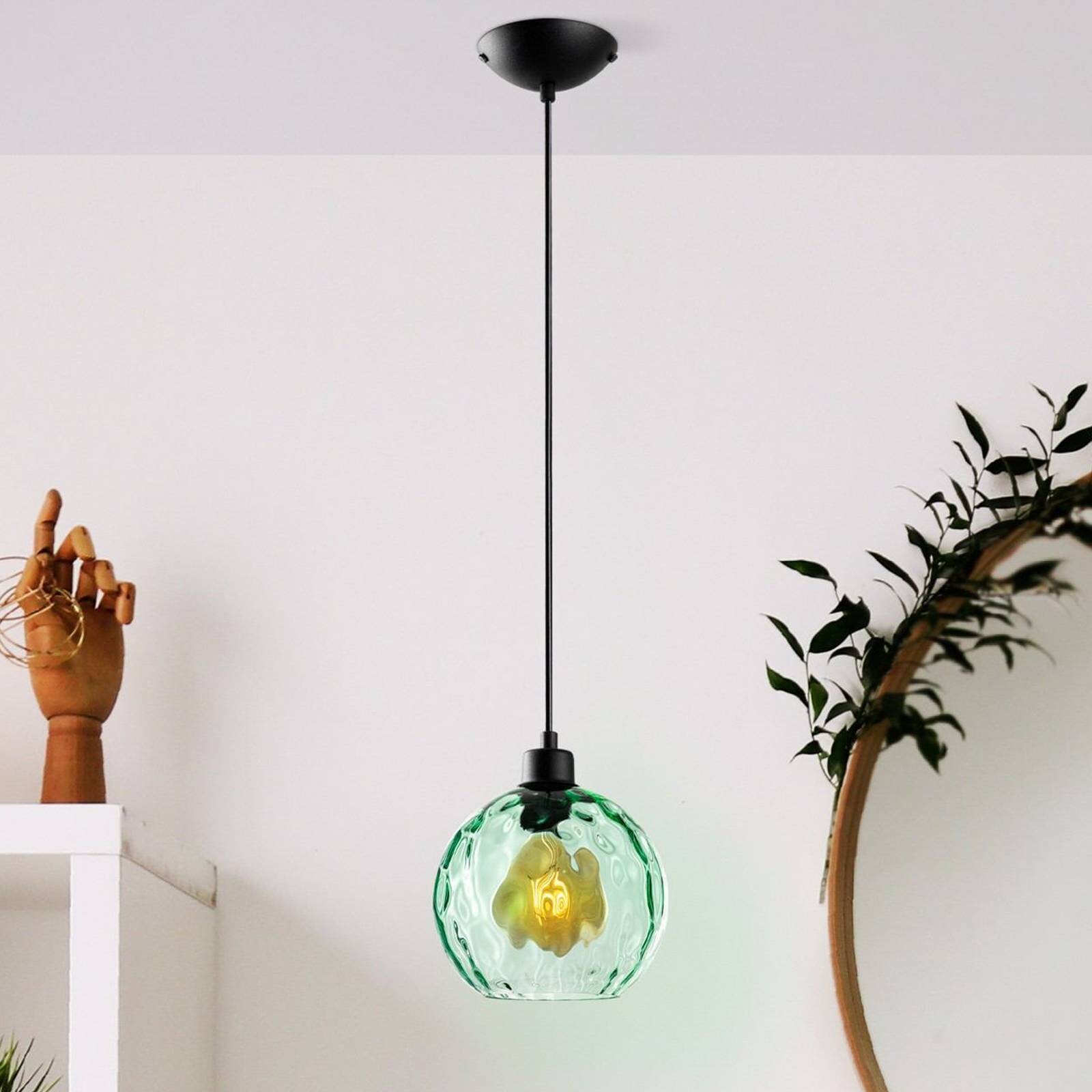 Závesné svietidlo Benek, zelené, sklo, Ø 20 cm, E27