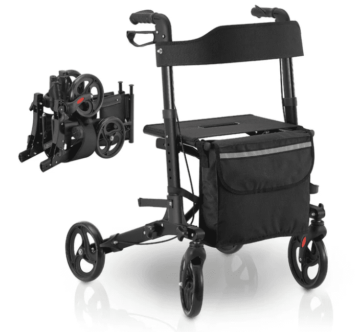 Skladacie hliníkové chodítko Vital, sedadlo a nákupnou taška