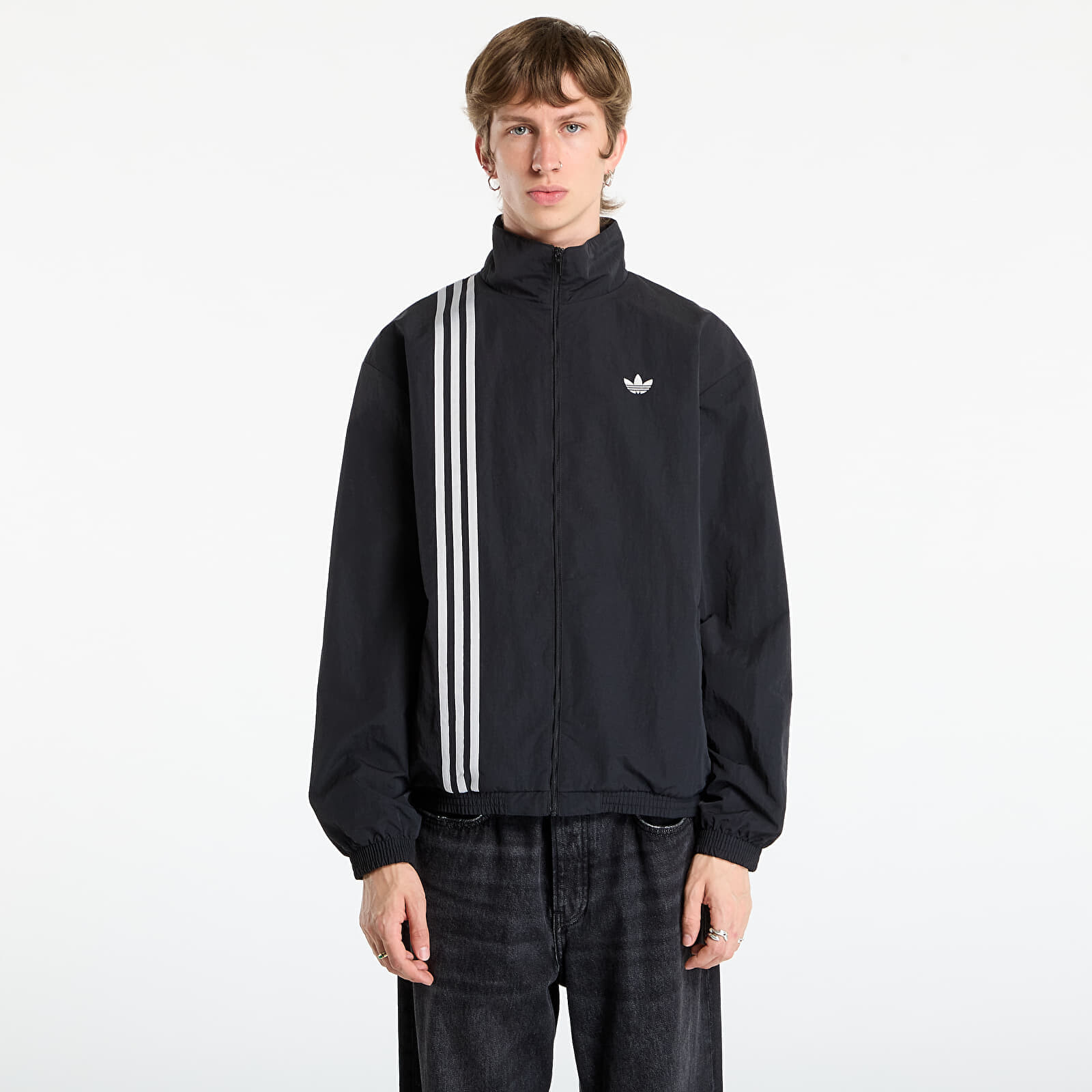 Bunda adidas Firebird Front Stripes Woven Track Top Black/ Stone Khaki/ Better Scarlet M
