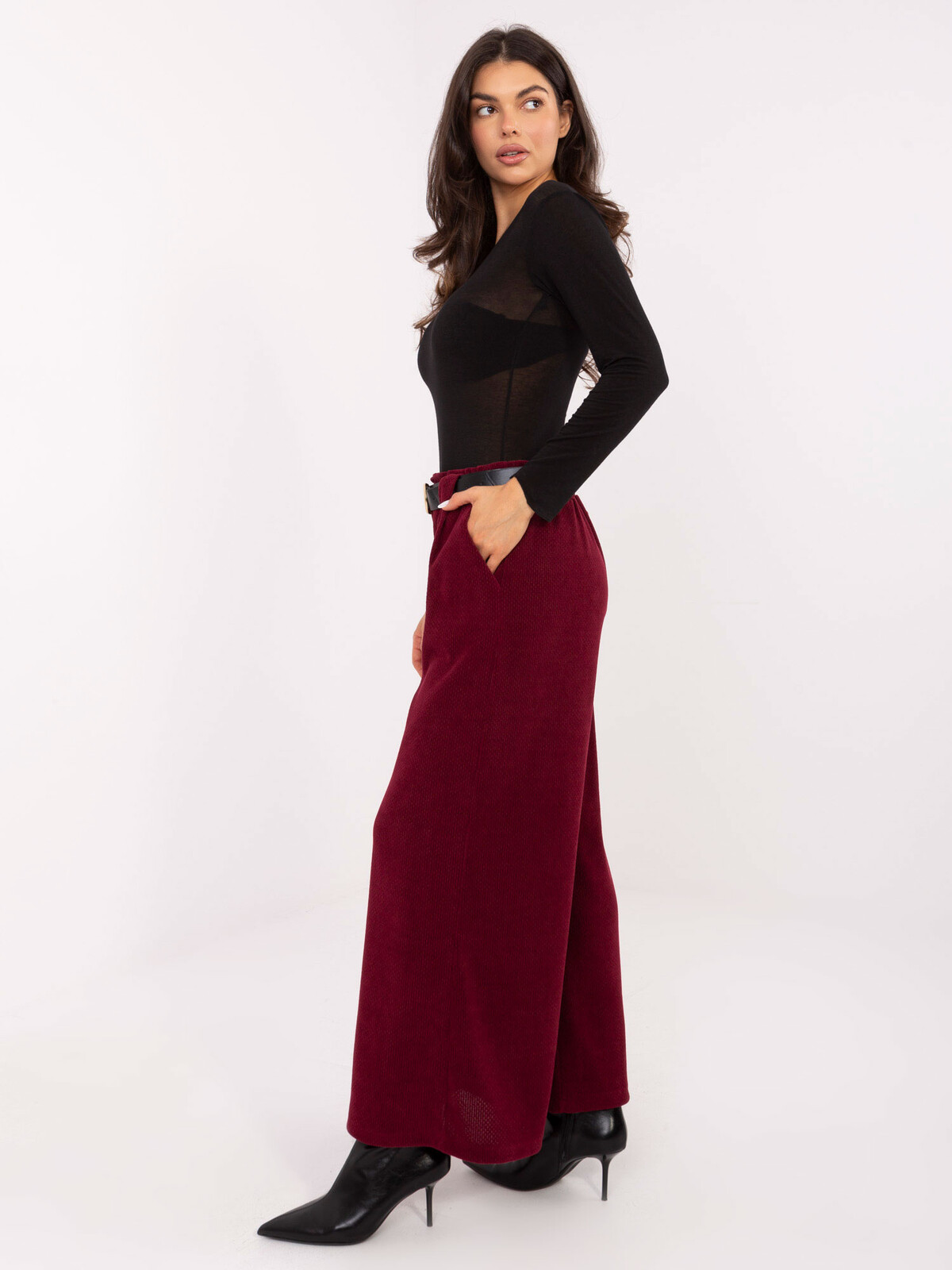 Bordové široké nohavice