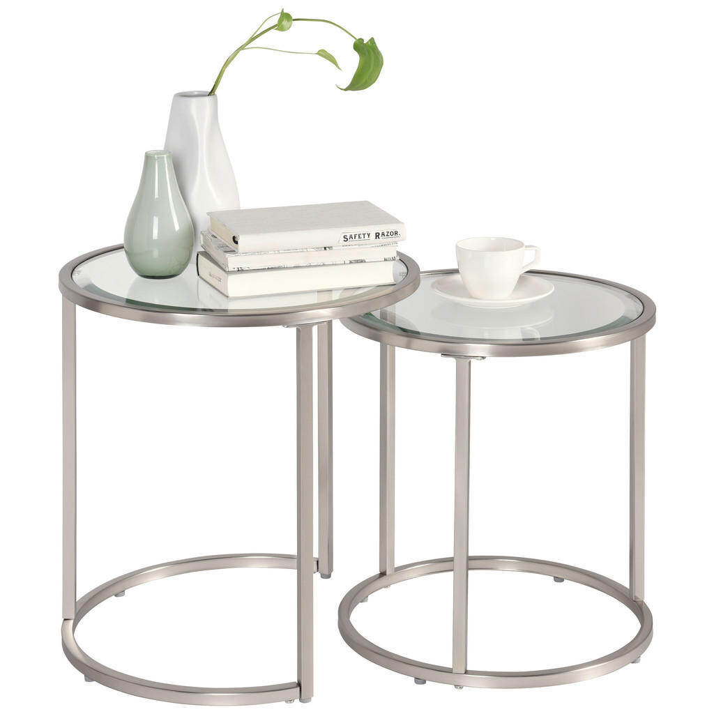 Xora SADA ZASÚVACÍCH STOLÍKOV, strieborná, kov, sklo, 46/41/46/41/48/43 cm