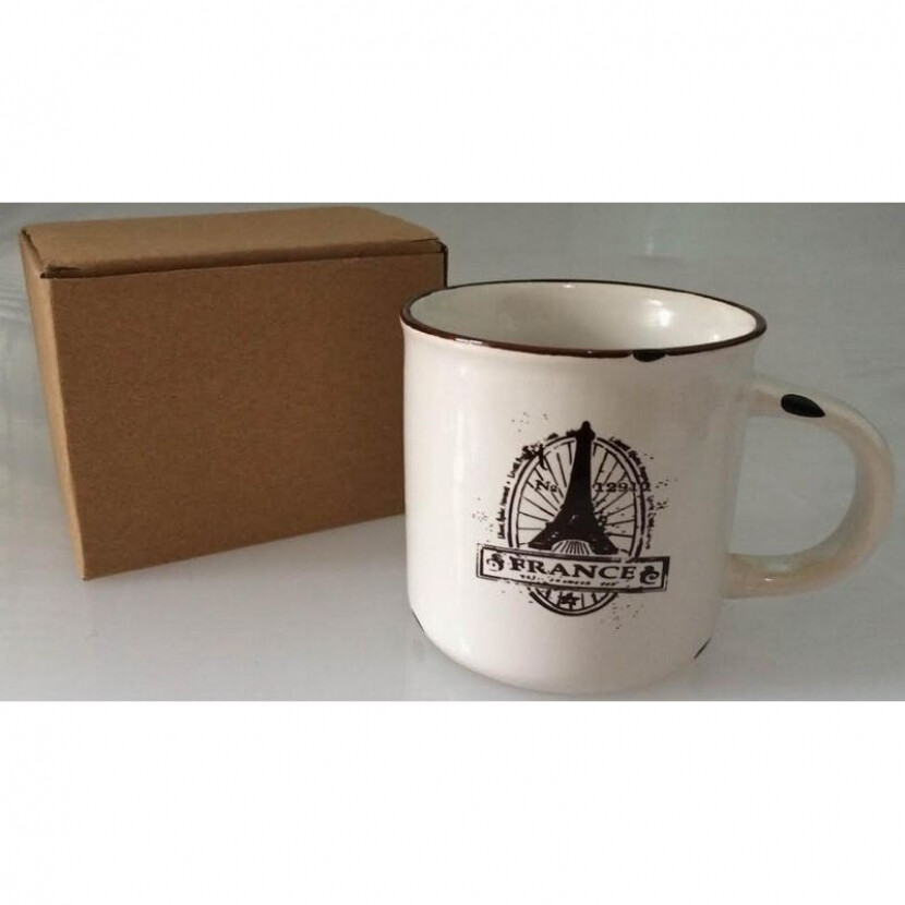 Porcelánový retro hrnček Travel - biely