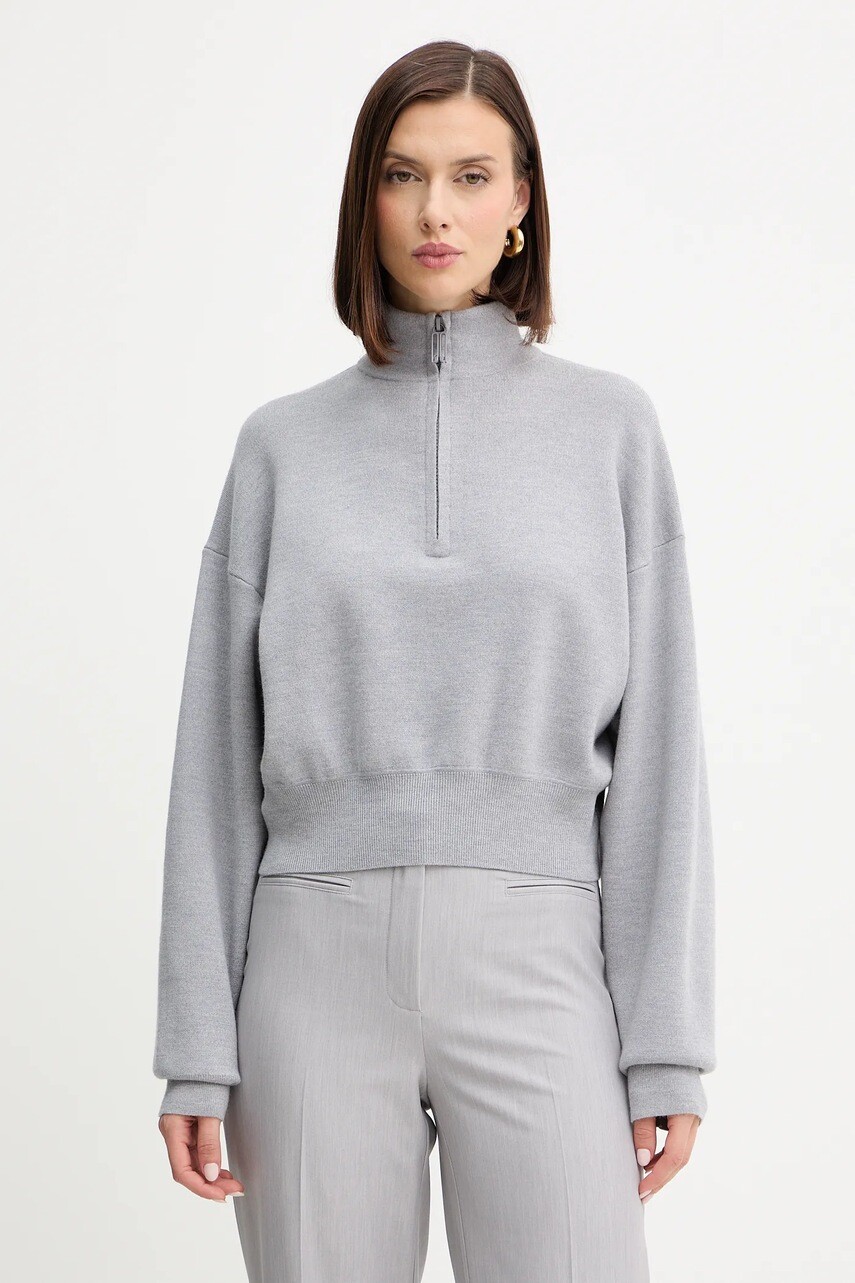 Sveter s prímesou vlny Victoria Beckham šedá farba, s polorolákom, 1425KJU006610B