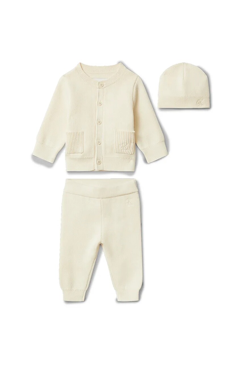 Detská bavlnená súprava Calvin Klein Jeans 3-pak béžová farba, IN0IN00352