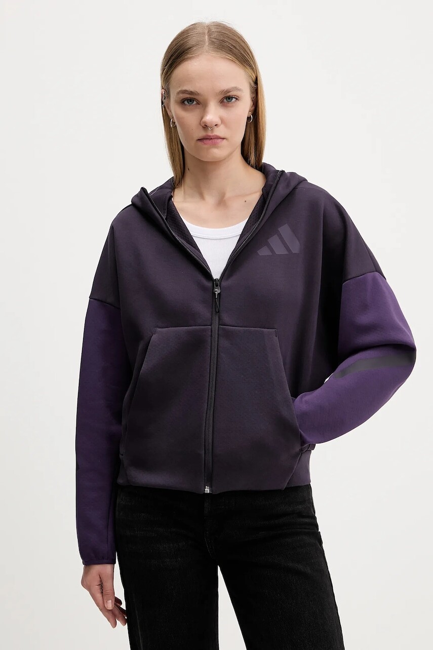 Mikina adidas adidas x Z.N.E fialová farba, s kapucňou, vzorovaná, KC0990