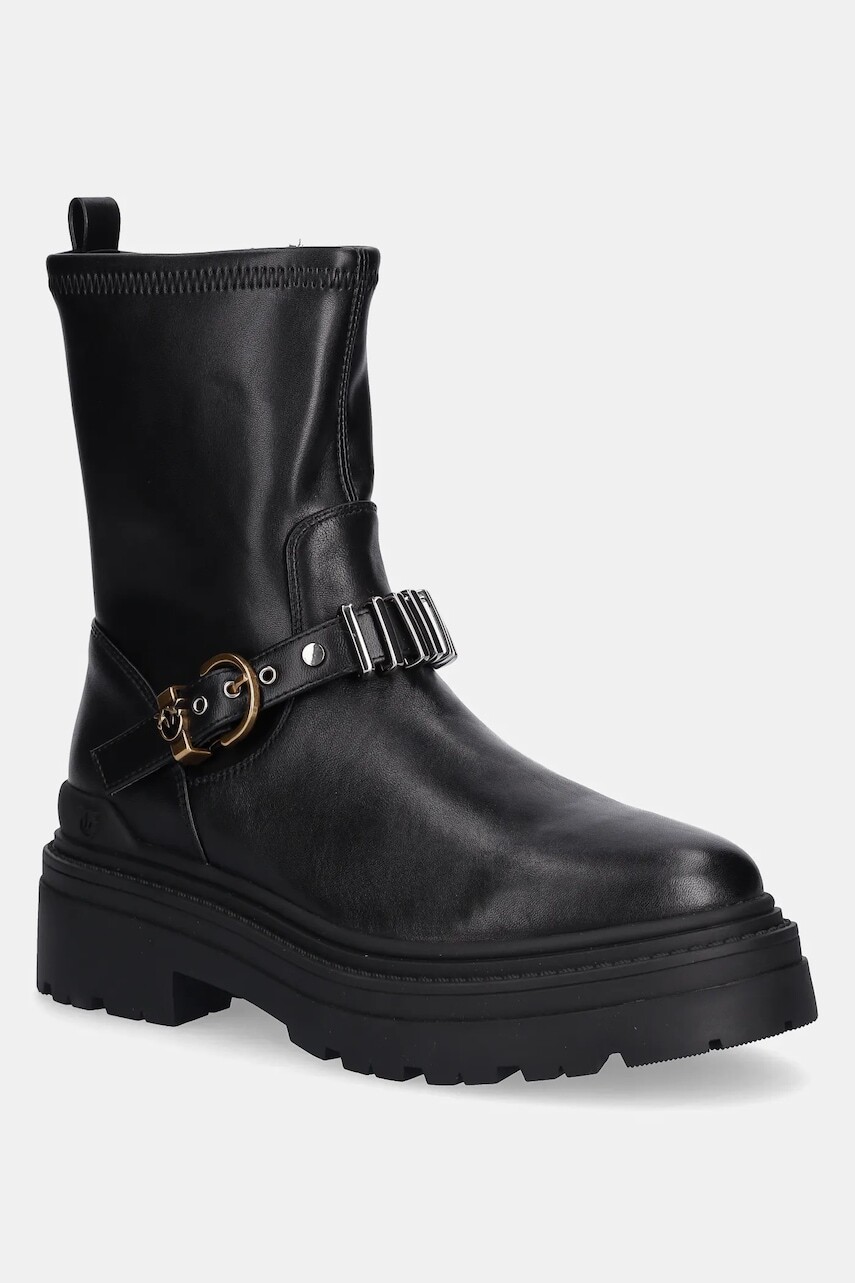 Kožené workery Pinko Mia 27 čierna farba, na plochom podpätku, SD0447P061Z99