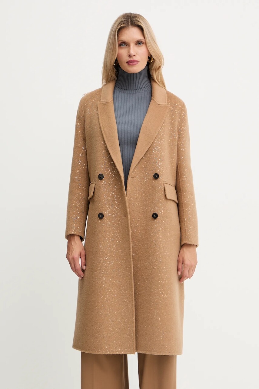 Vlnený kabát Simona Corsellini hnedá farba, A25CPCPV0202