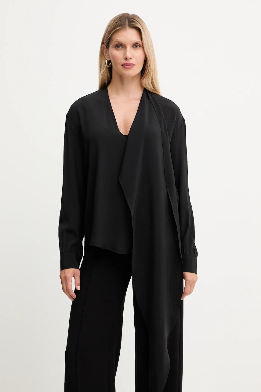 Blúzka s prímesou hodvábu Simona Corsellini čierna farba, jednofarebná, A25CPCA00801
