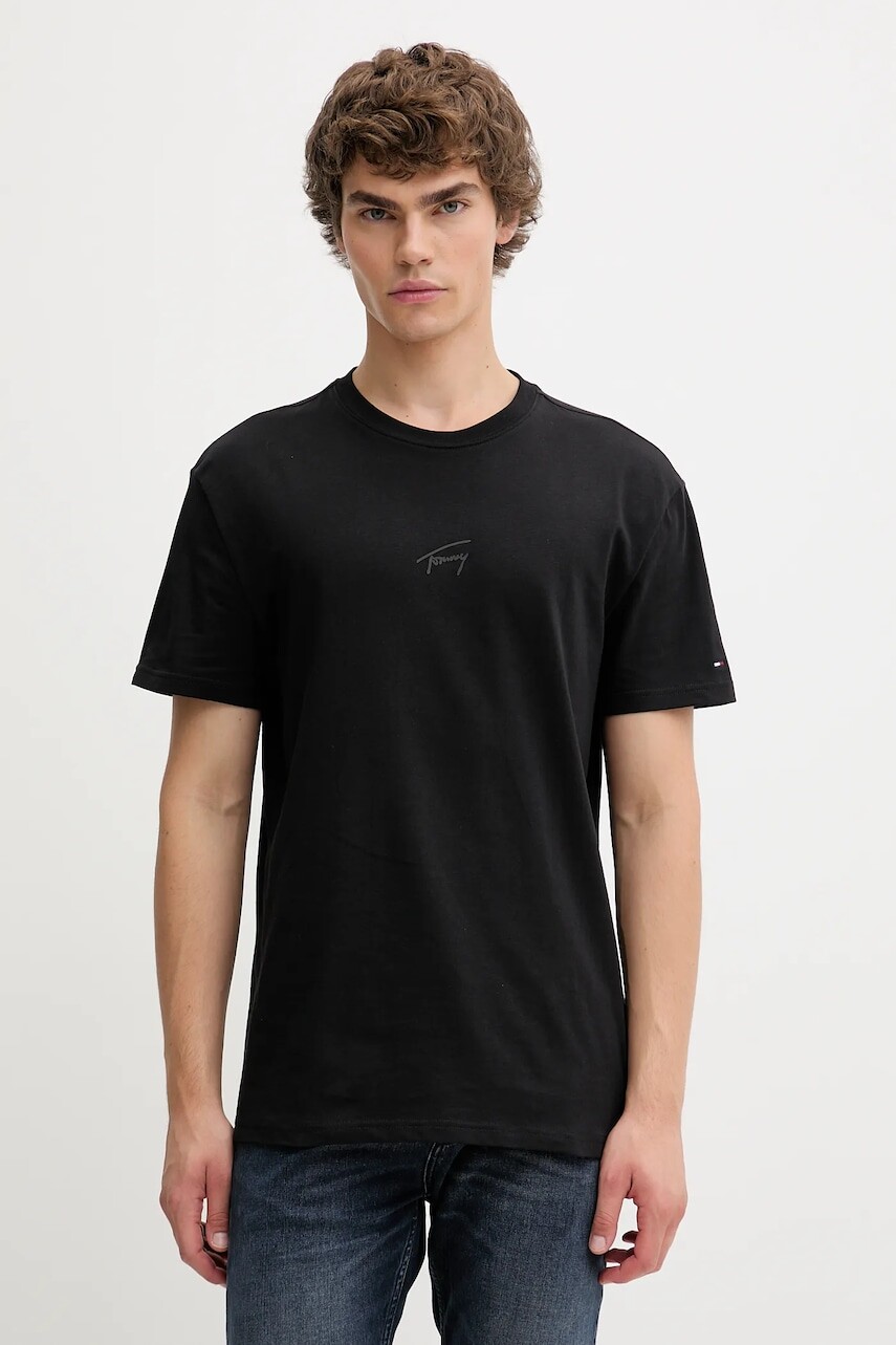 Bavlnené tričko Tommy Jeans pánske, čierna farba, jednofarebné, DM0DM22138