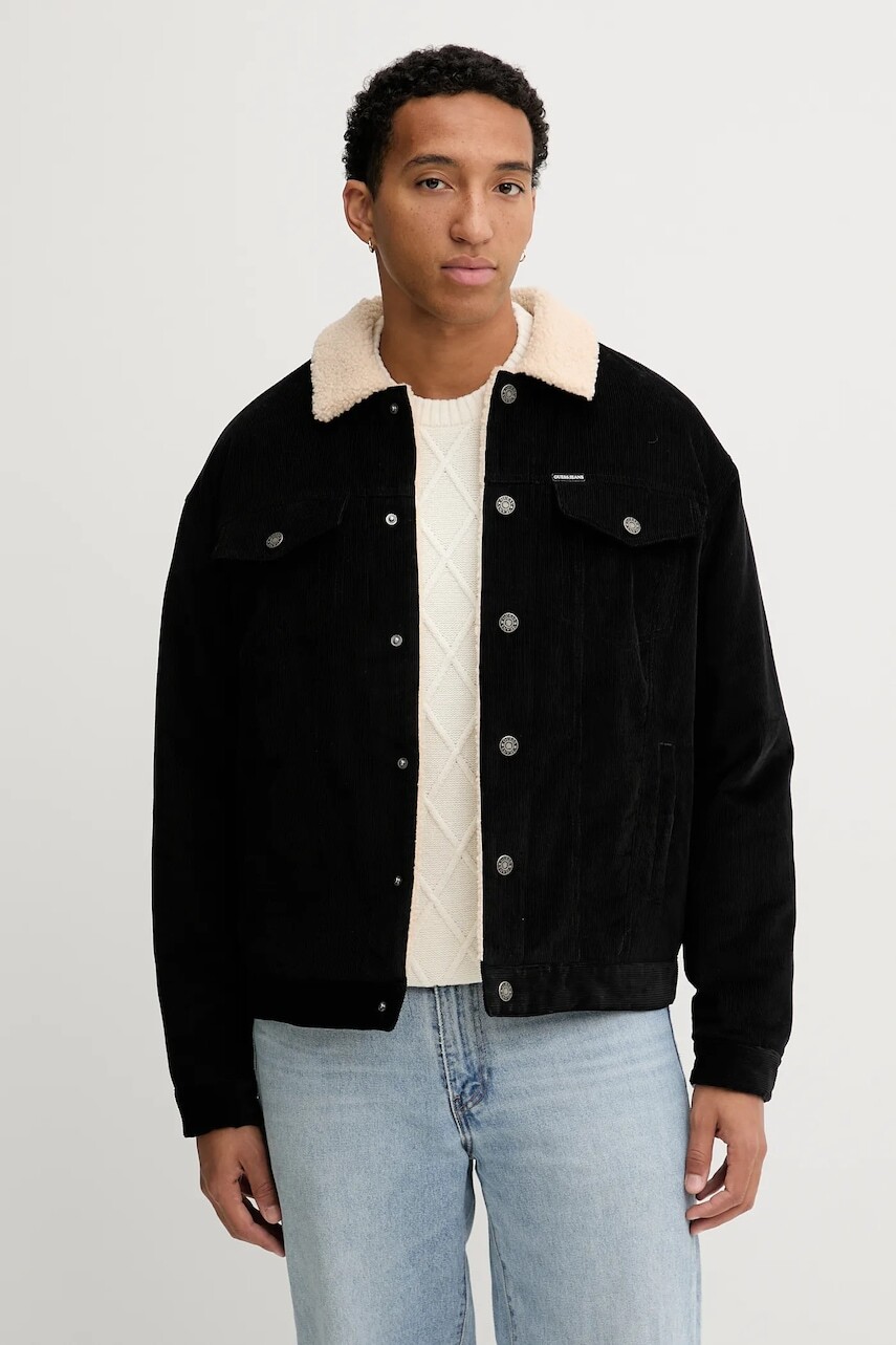 Menčestrová bunda Guess Jeans čierna farba, prechodná, M5BL1F W2061