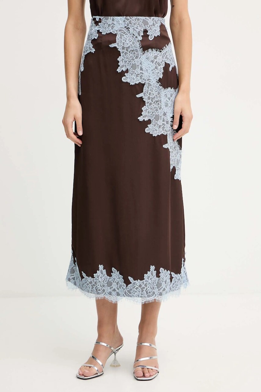 Sukňa Never Fully Dressed hnedá farba, maxi, áčkový strih, NFDSK708
