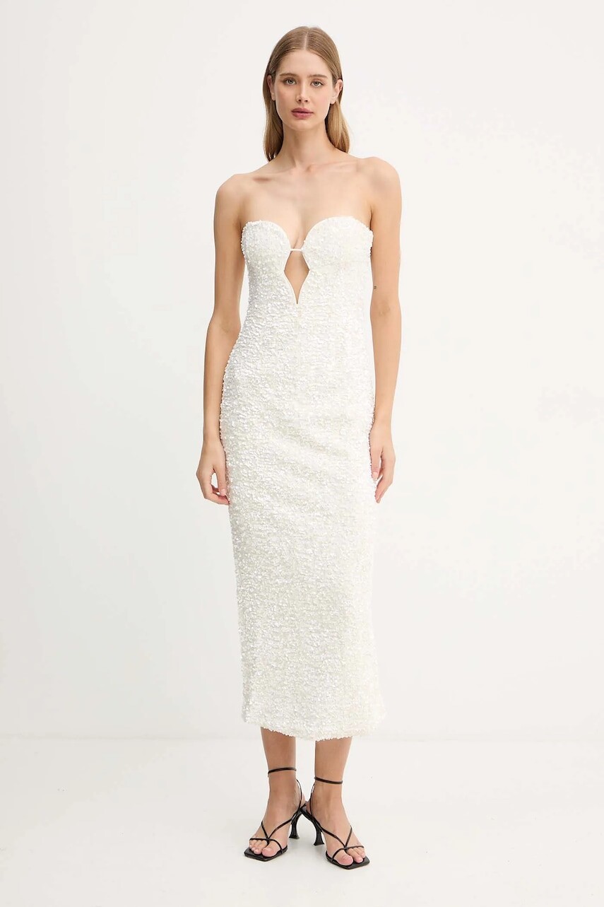 Šaty Bardot béžová farba, mini, rovný strih, 59946DB