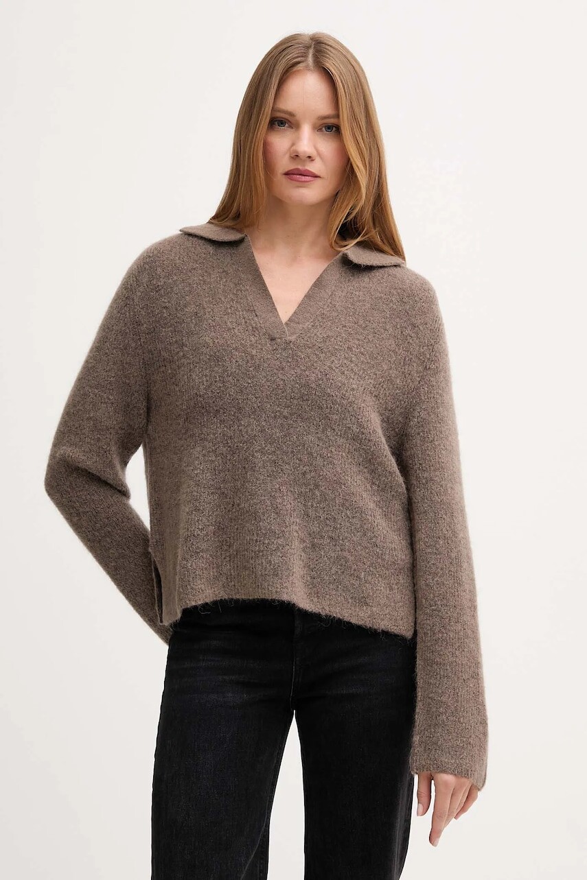 Sveter s prímesou vlny Mos Mosh THORA hnedá farba, 173070
