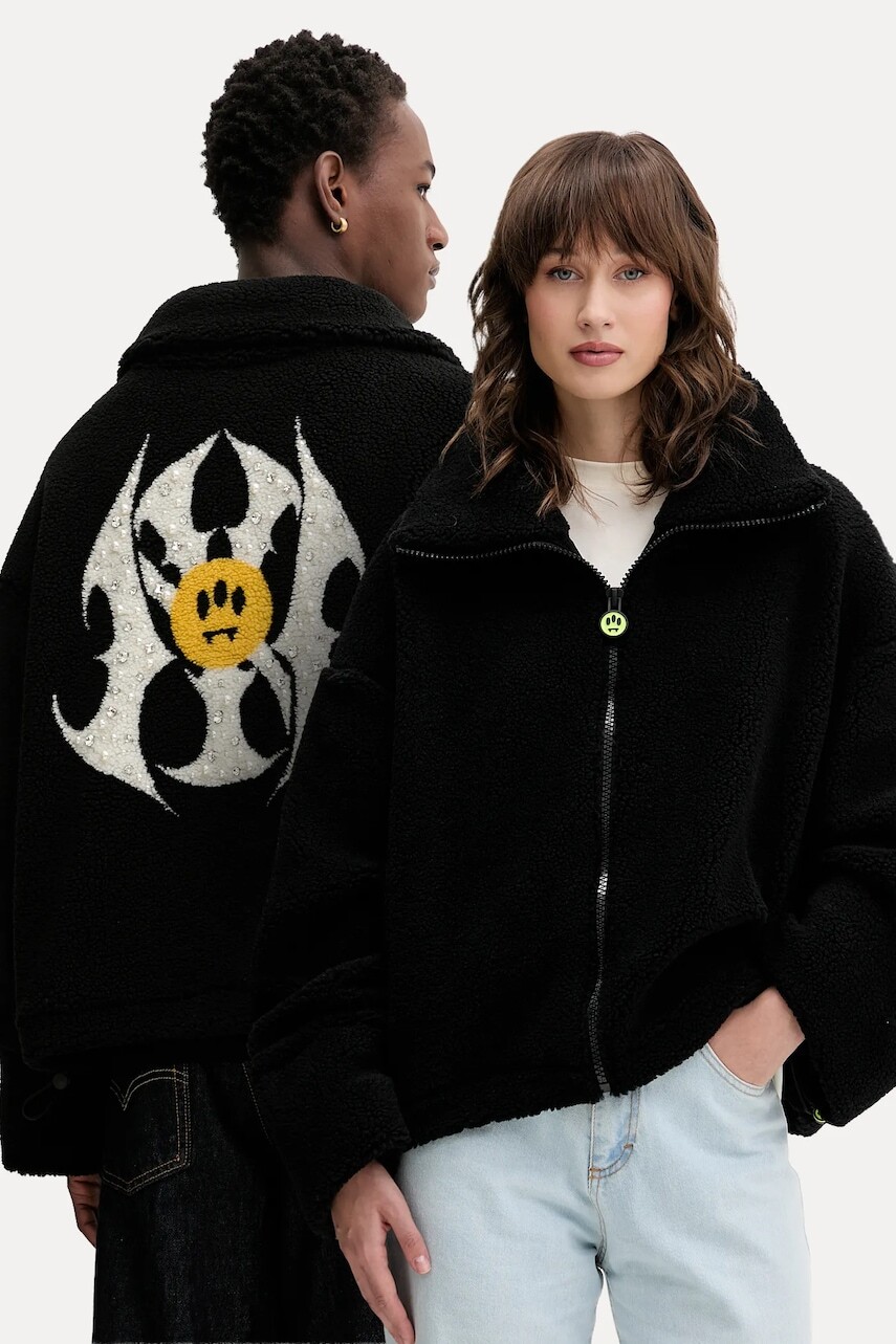 Fleecová mikina Barrow čierna farba, vzorovaná, F5BWWOJK102